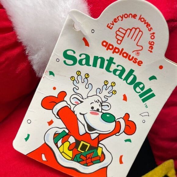 VINTAGE Applause Rare Santabell Jingle White Reindeer Moose  Santa Suit Plush Ta - Picture 6 of 10